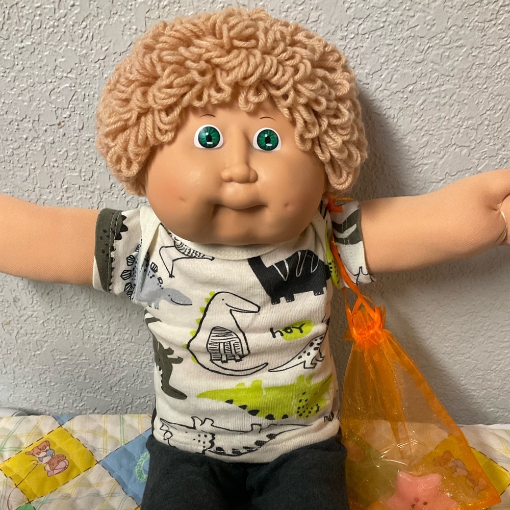 RARE VTG Cabbage Patch Kid Boy Wheat Hair Green Eyes P&L Head Mold #12 1986